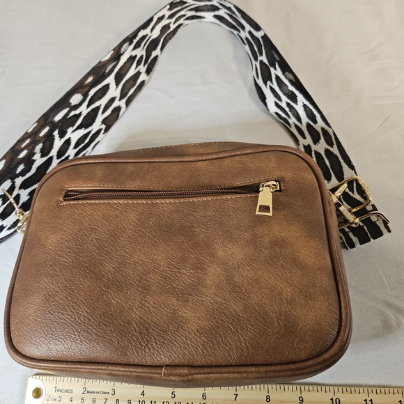 Brown Quilted Crossbody Bag with Patterned Strap - Picture 8 of 8